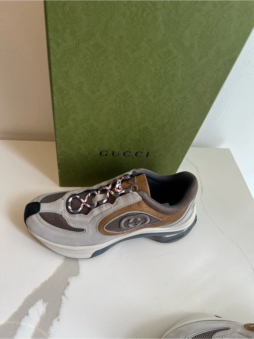 Gucci woman Run  Beige, Brown and Black Retro Runner Sneakers